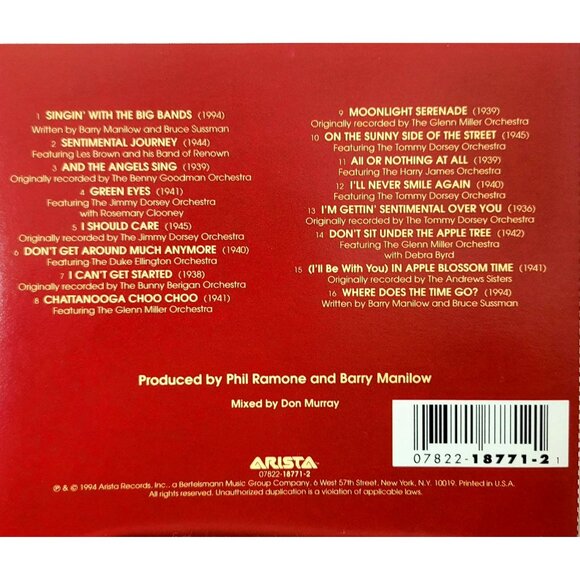 Barry Manilow Music CD "Singin' With The Big Bands" Greatest Hits 37323cd - Picture 2 of 2